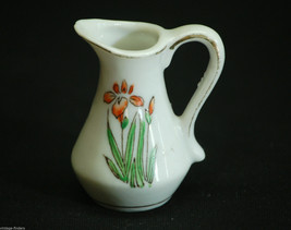 Old Vintage Mini Ceramic Pitcher Iris Flower Designs &amp; Gold Trim Shadowbox Decor - £5.51 GBP