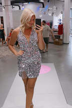 Sparkly Silver Sequins Halter Tight Short Cocktail Dress with Fringes - £97.31 GBP