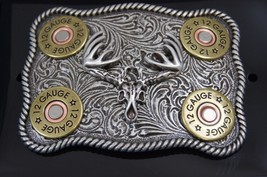 Nocona  Whitetail Buck Skull Shotgun Shells Rectangular Belt Buckle 37526 - £22.38 GBP