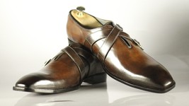 Handmade Men&#39;s Brown Leather Double Monk Strap Shoes, Men Dress Formal Shoes - £115.87 GBP