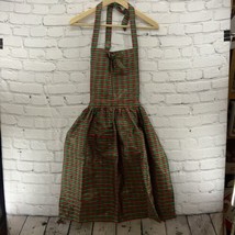 Handmade Christmas Cooking Apron Red Green Plaid Gingham Adult  - $14.84