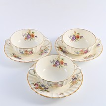 Royal Worcester Roanoke Bone China Cream Soup Bowels / Cups + Saucers set of 3 - £18.61 GBP