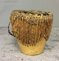 Vintage Handmade Round Cow Hide Skin Native Folk Art Single Bongo Hand Drum a - £35.84 GBP