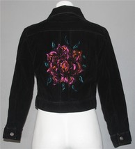 Lee Jean Large Painted Flower on Back Black Velvet 2-Pkt Zipper Jacket W... - $29.99