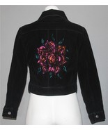 Lee Jean Large Painted Flower on Back Black Velvet 2-Pkt Zipper Jacket W... - €25,67 EUR
