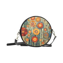 Round Sling Purse Hippie Flowers Art 8 Inches PU Leather - £38.16 GBP