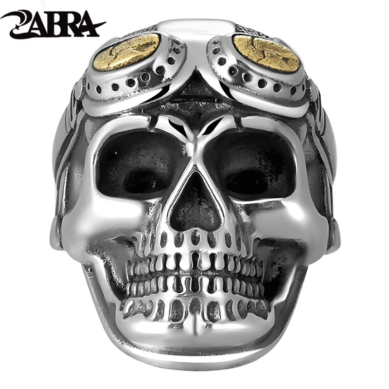 Bra real solid 925 silver glasses skull ring for men big heavy vintage punk biker rings thumb200