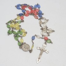 Multi Color Beaded Chain Rosary Necklace Cross Pendant - $35.59