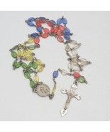 Multi Color Beaded Chain Rosary Necklace Cross Pendant - £28.00 GBP