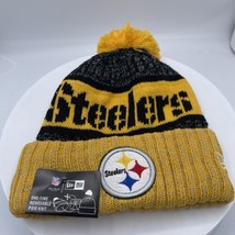 NFL Football Pittsburgh Steelers Black Yellow Knit New Era Pom Beanie - £15.57 GBP