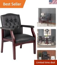 Traditional Black Caressoft Guest Chair with Mahogany Finish - $292.05