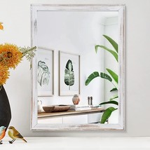 Rectangular Wall Mirror Hanging Farmhouse Accent Mounted Home Decor Wood White - $36.90