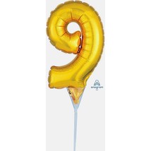 Anagram Gold Foil Mylar Air Filled #9 Balloon Mini 6&quot; Cake Topper Birthd... - £7.13 GBP