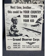 11x13.75” Civilian Plane Spotter Recruitment Poster 1953 Ground Observer... - £22.75 GBP