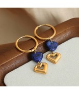 Heart Shape Lapis Lazuli Dangle Earrings - $39.70 CAD