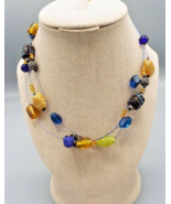 Chico&#39;s Bohemian Triple Strand Wire Glass Blue Citrine Bead Short 20&quot; Ne... - $20.60 CAD