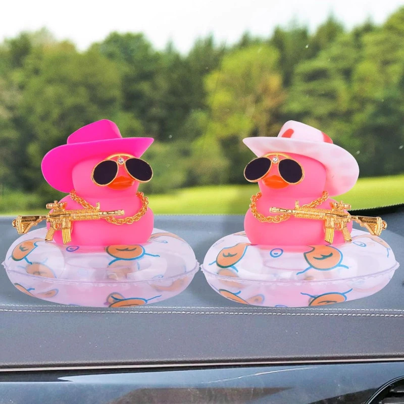 Duck Car Dashboard Decorations with Mini Sun Hat Swim Ring Necklace and - £9.98 GBP
