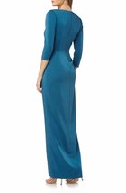 Kay Unger Boat-Neck 3/4-Sleeve Column Gown With Side Slit Teal Sz 8 New - £125.38 GBP