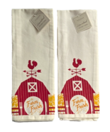 Farm Fresh Tea Towels 2-pc Country Rooster Weathervane Red Barn Kitchen ... - $26.47 CAD