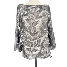 Unity World Wear Top Women&#39;s 3x Black White Butterfly Print Slightly Sheer - £13.20 GBP