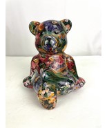 VTG Bear Multicolored Floral Patchwork Sitting Yoga Pose 6.5&quot; Tall - £15.57 GBP