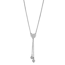 Silver Plated Fancy CZ Heart Round Silver Beads Tassel Drop Chain Necklace 16&quot; - £67.86 GBP