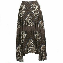 FREE PEOPLE Brown Printed Paradise Rayon Handkerchief Pleated Midi Skirt 8 - £47.25 GBP