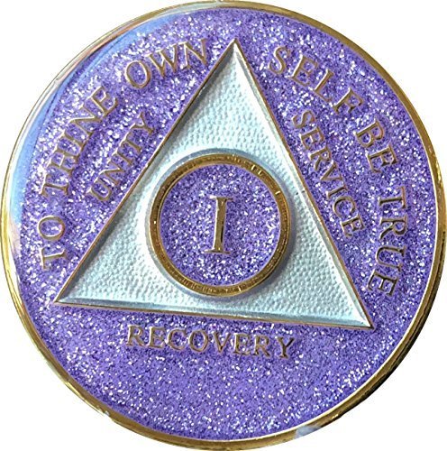 1 Year AA Medallion Purple Glitter Tri-Plate Bling Bling Chip