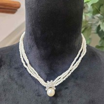 White Pearl Choker Necklace Classic Three Layers Beads Chain Graceful Necklaces - £20.78 GBP