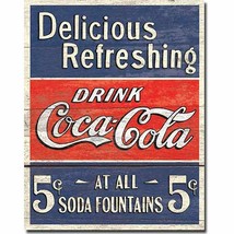Coca Cola Coke Delicious 5 Cents Vintage Retro Style Wall Decor Metal Ti... - £12.54 GBP