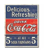 Coca Cola Coke Delicious 5 Cents Vintage Retro Style Wall Decor Metal Ti... - £12.53 GBP