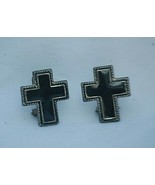 Vintage Style Pair of Black Enamel Cross on Silver Tone Pierced Earrings... - £19.34 GBP