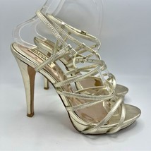 BADGLEY MISCHKA IDOL Metallic Gold Straps Heels Leather Sandals Size 8.5 - $48.24