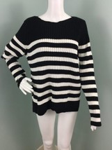 NWT Women&#39;s Croft &amp; Barrow Black W/ Ivory Stripes Ribbed Sweater Sz Large - $19.74