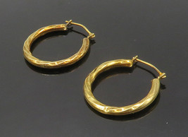 925 Sterling Silver - Vintage Shiny Gold Plated Twist Hoop Earrings - EG8469 - £20.05 GBP