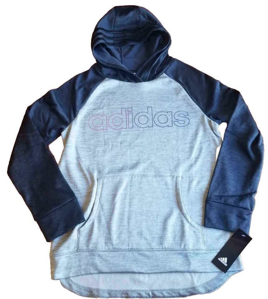 Adidas Girls Hoodie Large 14 Sweater Pullover Gray Black Kids Rainbow Adidas - £18.16 GBP