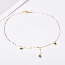 14K Gold Exotic Green Gems Anklet, S925 Silver, elegant, hanging, Indian, gift - £37.23 GBP