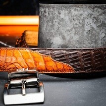 LUCIANO Genuine Caiman Back &Belly Exotic Belt Brown / Cognac image 8