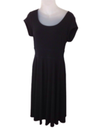 Womens AB Studio Little Black Stretch Dress Size M Midi Skater Flair Cap... - £9.77 GBP