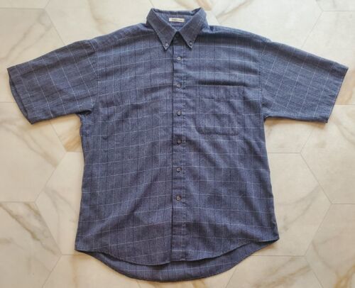 Natural Issue Blue Plaid Button-Up Men&#39;s M Wrinkle Free Made in Korea  - $24.55