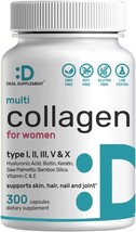 Collagen Peptides Pills 300 Capsule Hydrolyzed Anti-Aging (Types I,II,III,V,X) - £13.20 GBP