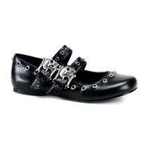 DEMONIA DAISY-03 Women&#39;s Black Gothic Skull Buckle Mary Janes Flats Goth Shoes - £45.58 GBP