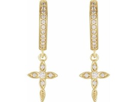 1.70Ct Round Simulated Diamond 14K Yellow Gold Plated Cross Drop/Dangle Earrings - £79.32 GBP