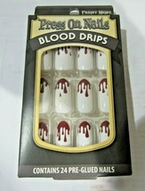 Fright Night Press On Nails &quot;Blood Drips&quot; 1 pack of 24 Pre-Glued Nails - £8.59 GBP