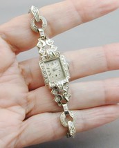 14k White Gold Art Deco Ladies Wittnauer Wrist Watch Diamond Case &amp; Band - $1,150.00