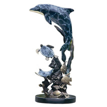 Hand Painted Dolphin and Friends Brass Statue - $409.86