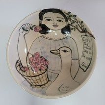 Maria Serrot Stoneware Painted Bowl Handmade Flowers Woman - $104.41