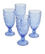 Four (4) Pioneer Woman ~ AMELIA ~ 14.7 Ounce ~ Embossed Glass ~ BLUE Goblet - $82.32 CAD