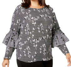 NY Collection Womens Plus Floral Ruffled Blouse Size 3X Color Black/White - £40.62 GBP