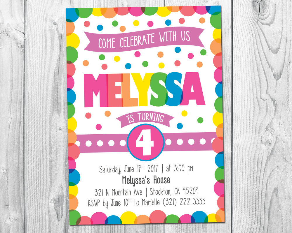 Polka Dot Birthday Invitation / Polka Dot Birthday Invite / Confetti Party - $7.99